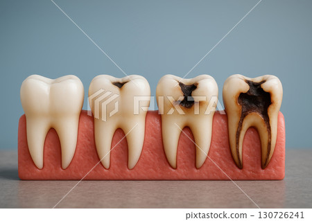 Tooth cavity decay progression dental health enamel gum disease oral. Tooth cavity progression stages showing dental decay and enamel damage gum model highlighting oral health and disease impact 130726241