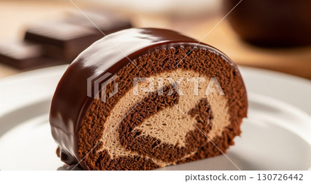 Chocolate Swiss Roll with Ganache Glaze Chocolate Swiss Roll with Ganache Glaze 130726442