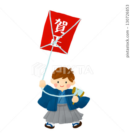 放風箏的男孩的水彩畫 130726853