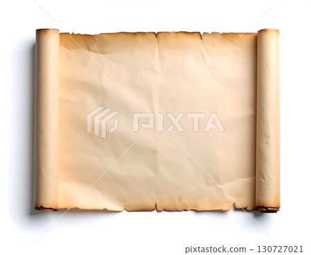 Simple parchment scroll with smooth surface and burned edges Simple parchment scroll with smooth surface and burned edges 130727021