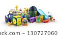 Large set of goods for kids childrens furniture and toys 3d render on white 130727060