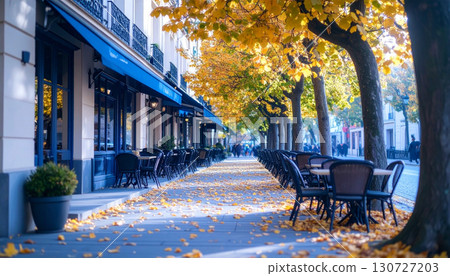 Tree-lined road with autumn leaves 130727203