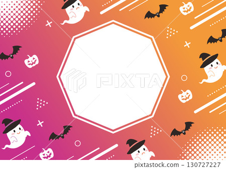Halloween ghost and geometric frame illustration with title 130727227
