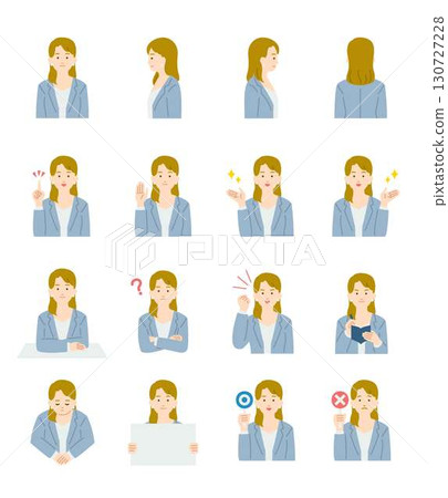 穿著西裝的年輕女子的姿勢圖示插圖集 130727228