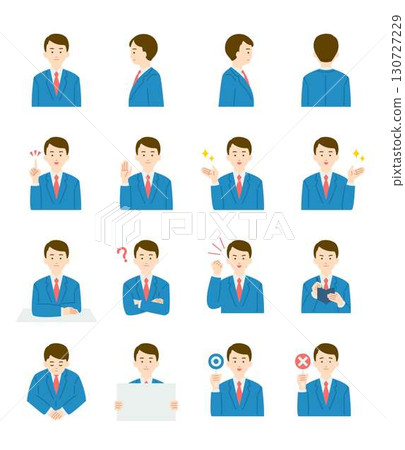 Pose icon illustration set of a young man wearing a suit Pose icon illustration set of a young man wearing a suit 130727229