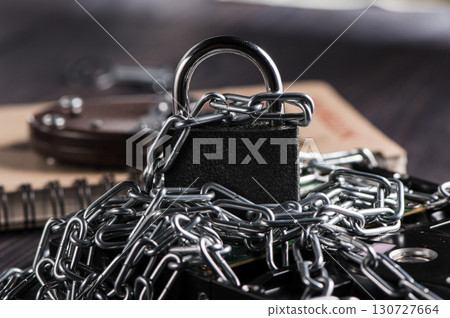 The massive pad is attached to thick chains, conveying the idea of inaccessibility 130727664
