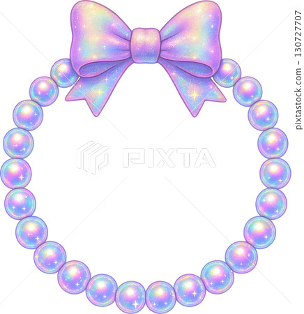 Iridescent pearl wreath with a shimmering pastel bow 130727707