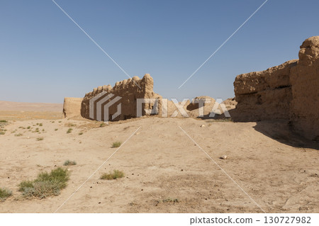 Ancient mud brick ruins in a dry desert landscape in Balkh Province of northern Afghanistan 130727982