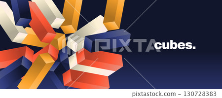 Abstract Geometric Background with 3D Colorful Cubes for Business Presentation Design or Creative Event Backdrop Abstract Geometric Background with 3D Colorful Cubes for Business Presentation Design or Creative Event Backdrop 130728383