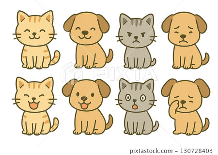 狗和貓的各種面部表情插圖集[透明背景] 130728403