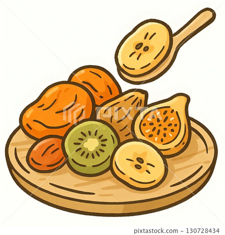 Illustration of apple and kiwi slices of dried fruit Illustration of apple and kiwi slices of dried fruit 130728434