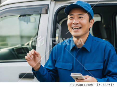 Delivery staff delivering packages with a smile: A delivery service that gives customers peace of mind 130728617