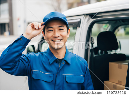 Delivery staff delivering packages with a smile: A delivery service that gives customers peace of mind 130728618