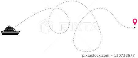 Vector cruise liner dotted travel route path isolated on white background sea navigation trip journey marine voyage map tourism design infographic concept illustration symbol graphic element 130728677