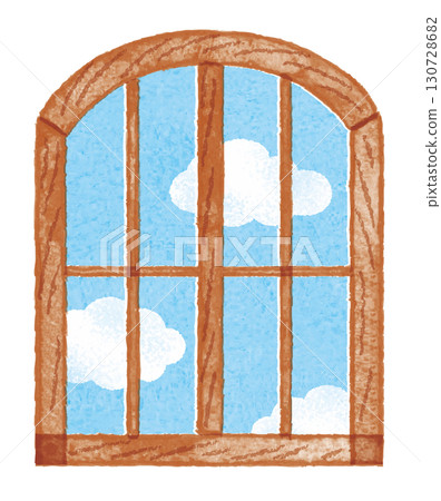 窗戶插圖，可欣賞藍天白雲 130728682