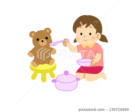 Illustration of a girl playing house Illustration of a girl playing house 130728890