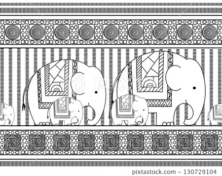 Line drawing of an elephant family on a white background. Line drawing of an elephant family on a white background. 130729104