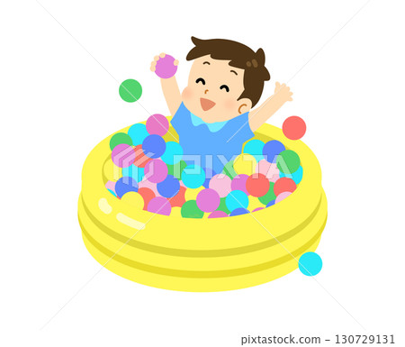 一個男孩在球池裡玩耍的插圖 一個男孩在球池裡玩耍的插圖 130729131