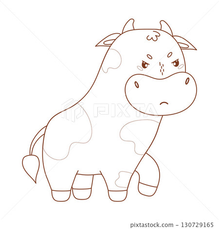 Outline Angry Cow. Disgruntled grumpy Kawaii Animal. Line drawing, coloring book. Vector illustration. Kids collection. Not AI Outline Angry Cow. Disgruntled grumpy Kawaii Animal. Line drawing, coloring book. Vector illustration. Kids collection. Not AI 130729165