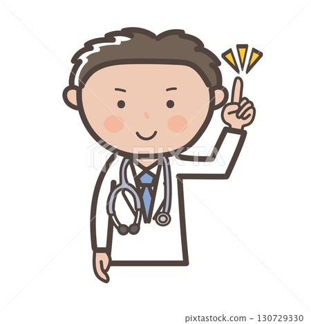 Upper body illustration of a male doctor explaining the key points 130729330