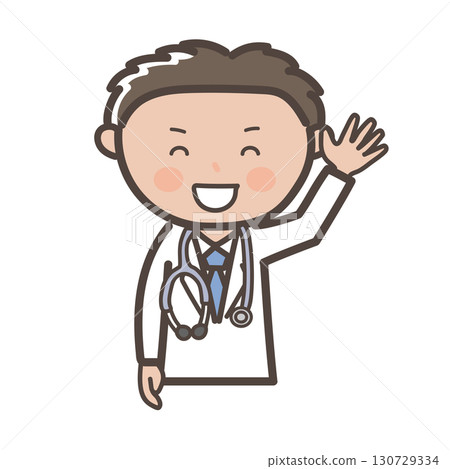 Upper body illustration of a male doctor greeting with a smile Upper body illustration of a male doctor greeting with a smile 130729334