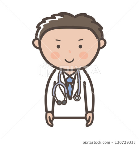 Upper body illustration of a male doctor facing forward with a smile 130729335