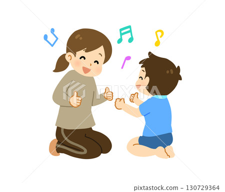 Illustration of children and teacher singing hand gestures 130729364