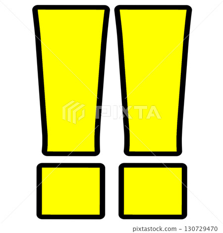 Yellow exclamation mark illustration (square, thick, two in a row) | Caution/warning icon material 130729470