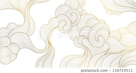 Abstract vector background, soft wavy lines, golden ornaments, flowing oriental patterns, Japanese and Chinese art. Elegant minimal style, luxury design, posters, frames. Abstract vector background, soft wavy lines, golden ornaments, flowing oriental patterns, Japanese and Chinese art. Elegant minimal style, luxury design, posters, frames. 130729511