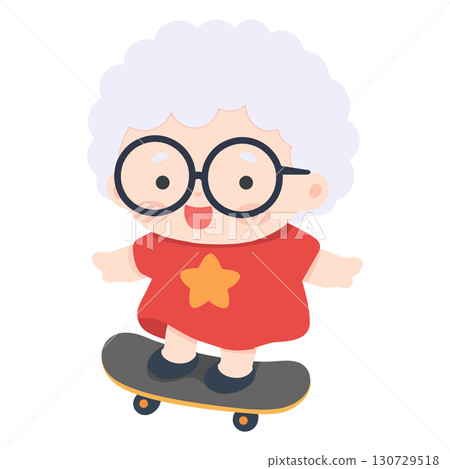 Cartoon Elderly Woman Skating 130729518