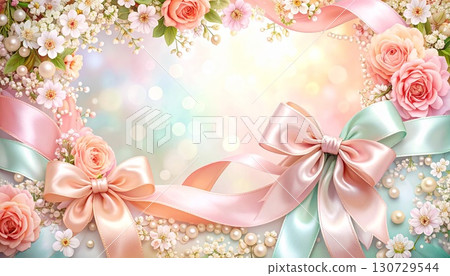 柔和色彩的絲帶和花框 柔和色彩的絲帶和花框 130729544