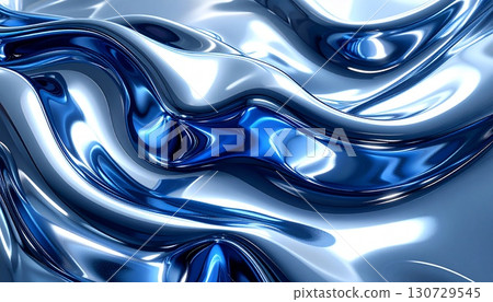銀色與藍色融合，形成流暢的抽象 130729545