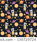 Cute panda in pajamas on the background of dreamy night sky, 130729724