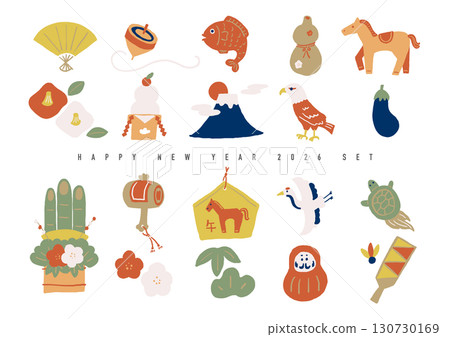 New Year's hand-drawn illustration set - Year of the Horse 130730169