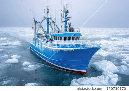 Fishing boat navigating icy waters in alaska's bering sea 130730170