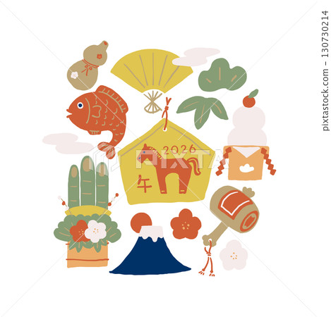 2026 Year of the Horse New Year's Card Material Hand-drawn New Year's Illustration 130730214