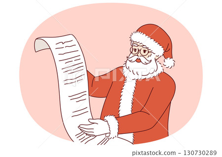 Santa claus reads wish list and rejoices at approaching new year or christmas holidays Santa claus reads wish list and rejoices at approaching new year or christmas holidays 130730289