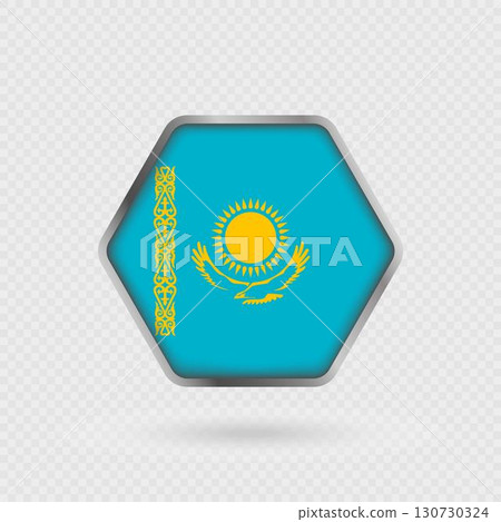Kazakhstan flag in a hexagon frame. 130730324