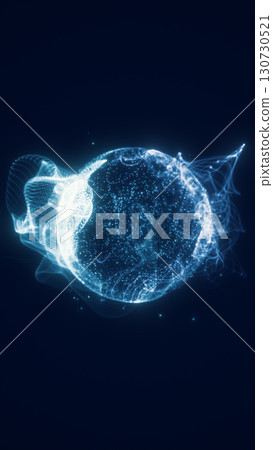 Glowing sphere of dynamic blue particles and waveforms forming a digital orb in a dark space background Glowing sphere of dynamic blue particles and waveforms forming a digital orb in a dark space background 130730521
