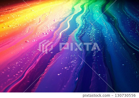 Vivid Rainbow Oil Slick Waves Shimmering in the Sunlight and Reflecting Colors Generative AI 130730556