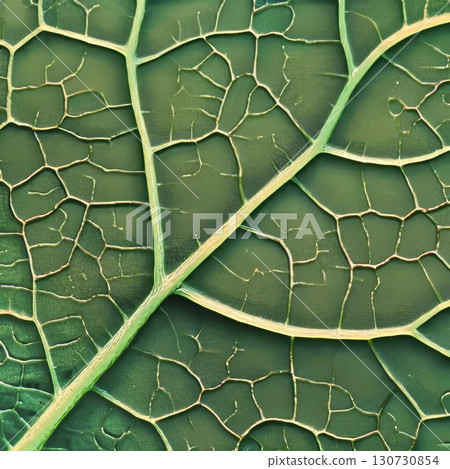Close-Up of Green Leaf Veins and Intricate Cellular Structure Showcasing Plant Biology and Patterns 130730854