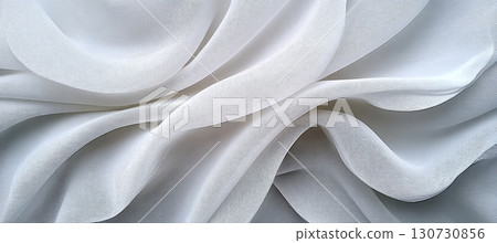 Elegant White Textile Backdrop Flowing Folds and Smooth Waves for Fashion and Event Photography 130730856