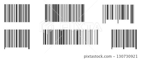 Set of empty barcode label templates without numbers isolated on white background. Bar code pictograms. Mockups of visual data digital representation with product information. Vector illustration Set of empty barcode label templates without numbers isolated on white background. Bar code pictograms. Mockups of visual data digital representation with product information. Vector illustration 130730921