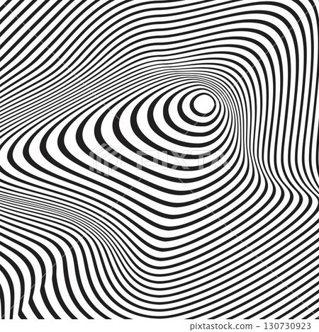 Psychedelic pattern with curvy concentric black and white circles. Hypnotic optical illusion. Abstract wallpaper. Wavy striped print. Hypnotherapy or trance concept. Vector graphic illustration Psychedelic pattern with curvy concentric black and white circles. Hypnotic optical illusion. Abstract wallpaper. Wavy striped print. Hypnotherapy or trance concept. Vector graphic illustration 130730923