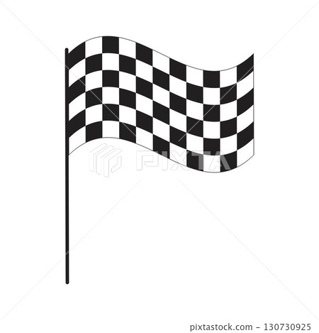 Winding race flag with chequered black and white print. Start or finish symbol on sport car competitions. Rally or motocross prop isolated on white background. Vector graphic illustration 130730925