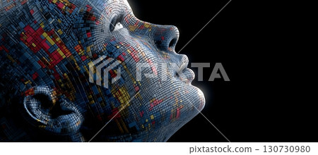 Contemporary Design Featuring Modern AI Concept, Portrait of Future Thinking with Abstract Vision Contemporary Design Featuring Modern AI Concept, Portrait of Future Thinking with Abstract Vision 130730980