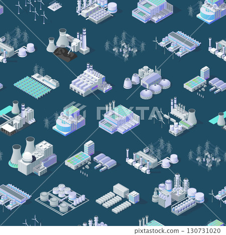 Cartoon Color Industrial Energy Building Object Concept Seamless Pattern Background 3d Isometric View Elements. Vector illustration Cartoon Color Industrial Energy Building Object Concept Seamless Pattern Background 3d Isometric View Elements. Vector illustration 130731020
