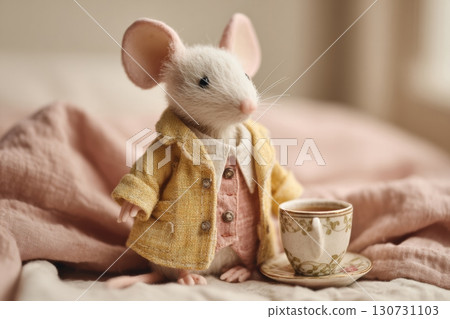 Plush mouse toy with coffee cup 130731103