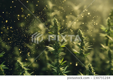 Wind Dances Among Cannabis Plants, Creating a Magical Golden Haze at Dusk Generative AI 130731284