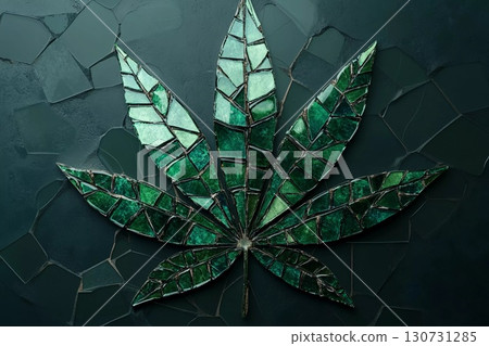 Intricate Mosaic Leaf Design Showcasing Artistic Craftsmanship in Vibrant Greens Generative AI 130731285